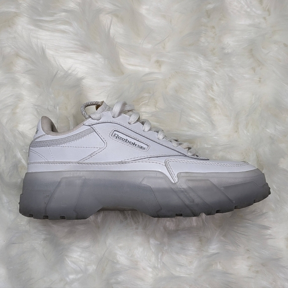Reebok X Cardi B Club C Platform Chunky Triple White Chalk Sneakers Size 37 - Picture 4 of 11